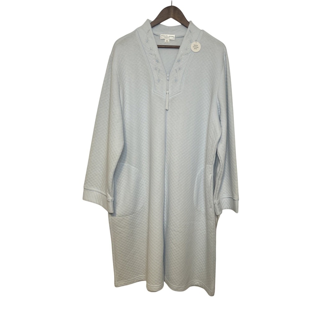 Miss Elaine NWT Light Blue  Zip Front Robe Blue Embroidered Soft Pockets Plus 2X